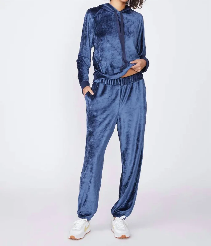 Velvet cigarette pants for women in a sophisticated and stylish lookBamboo Velour Sweatpant In Blue
