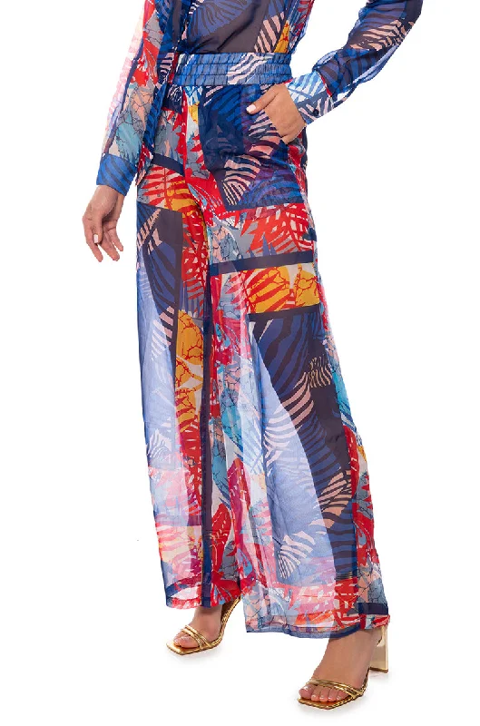 Sheer panel pants for women with a sexy touchBEACHY DAY LIGHTWEIGHT WIDE LEG PALAZZO PANT