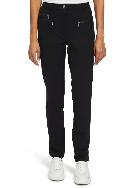 Floral embroidered wide leg pants for women in a delicate and feminine styleBetty Barclay 3 Zip Pocket Detail Trousers, Black