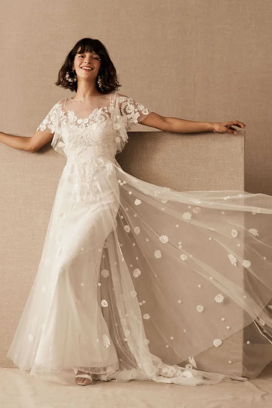 Wedding Dresses with Embroidered Tribal Patterns and Satin Sash and Beaded Waistband and Tulle Skirt for a Cultural and Stylish LookBHLDN Willowby Heartleaf Gown - Ivory Wedding Dresses with Embroidered Tribal Patterns and Satin Sash and Beaded Waistband and Tulle Skirt for a Cultural and Stylish LookBHLDN Willowby Heartleaf Gown - Ivory