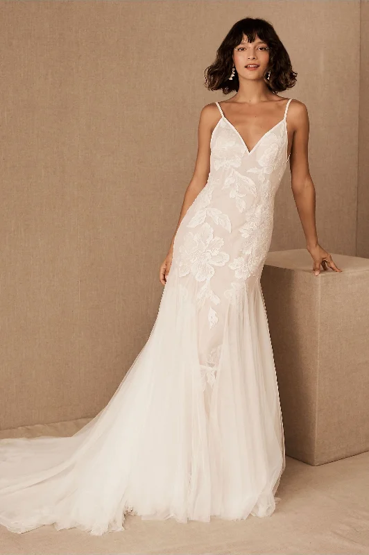 Wedding Dresses with Tassel Hem and Metallic Lace and Sequined Geometric Shapes and Satin Ribbon and Belt for a Boho and Luxurious LookBHLDN Willowby Holden Gown Wedding Dresses with Tassel Hem and Metallic Lace and Sequined Geometric Shapes and Satin Ribbon and Belt for a Boho and Luxurious LookBHLDN Willowby Holden Gown