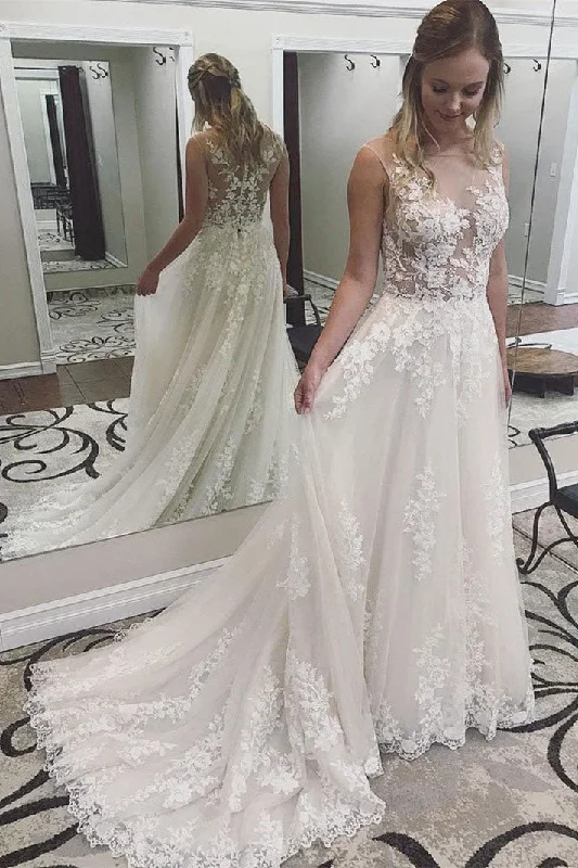 Strapless Wedding Dresses with Tassel Accents and Sequined Belt for a Fun LookLong Lace Appliqued A-line White Wedding Dress with Court Train Strapless Wedding Dresses with Tassel Accents and Sequined Belt for a Fun LookLong Lace Appliqued A-line White Wedding Dress with Court Train