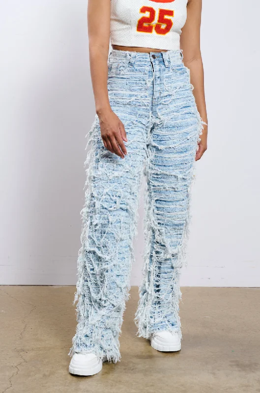 Cuffed straight leg pants for women in a neat lookCALL ME CRAZY DISTRESSED DENIM PANT