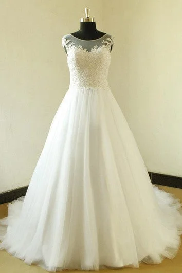 Long Sleeve Wedding Dresses with Pearl Buttons for a Classic AppealCap Sleeve A-Line Tulle Dress With Lace Bodice and Illusion Back Long Sleeve Wedding Dresses with Pearl Buttons for a Classic AppealCap Sleeve A-Line Tulle Dress With Lace Bodice and Illusion Back