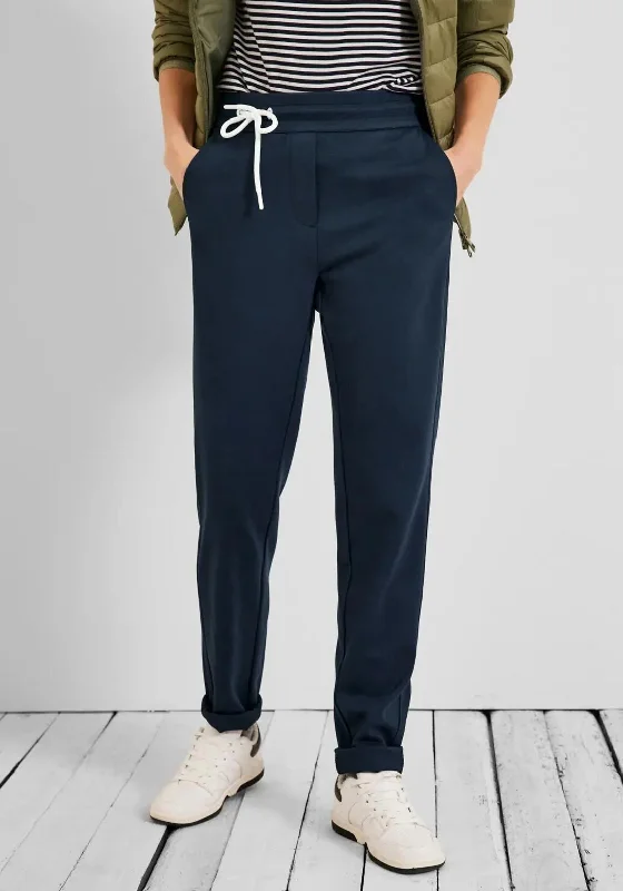 Patchwork denim pants for women in a creative designCecil Asymmetric Drawstring Joggers, Deep Blue