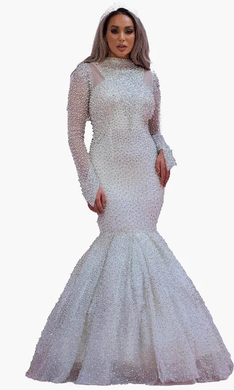 Wedding Dresses with Satin Trimmed Collar and Bow Back and Embroidered Skirt and Sequined Bodice and Belt for a Classic and Glamorous LookChic and Holland BR1988 - Beaded Mermaid Bridal Dress Wedding Dresses with Satin Trimmed Collar and Bow Back and Embroidered Skirt and Sequined Bodice and Belt for a Classic and Glamorous LookChic and Holland BR1988 - Beaded Mermaid Bridal Dress