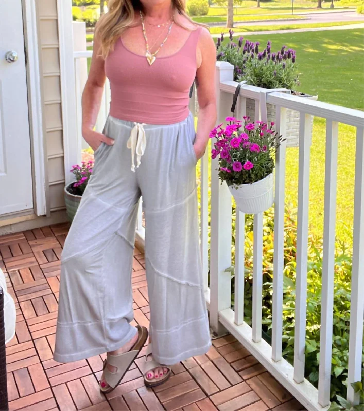 Plaid wide leg pants for women in a preppy styleContrast Knit Culottes In Dove Gray