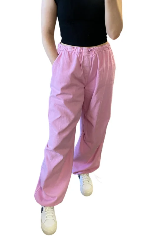 Leatherette pants for women in a cruelty - free optionDenim Parachute Pants In Pink