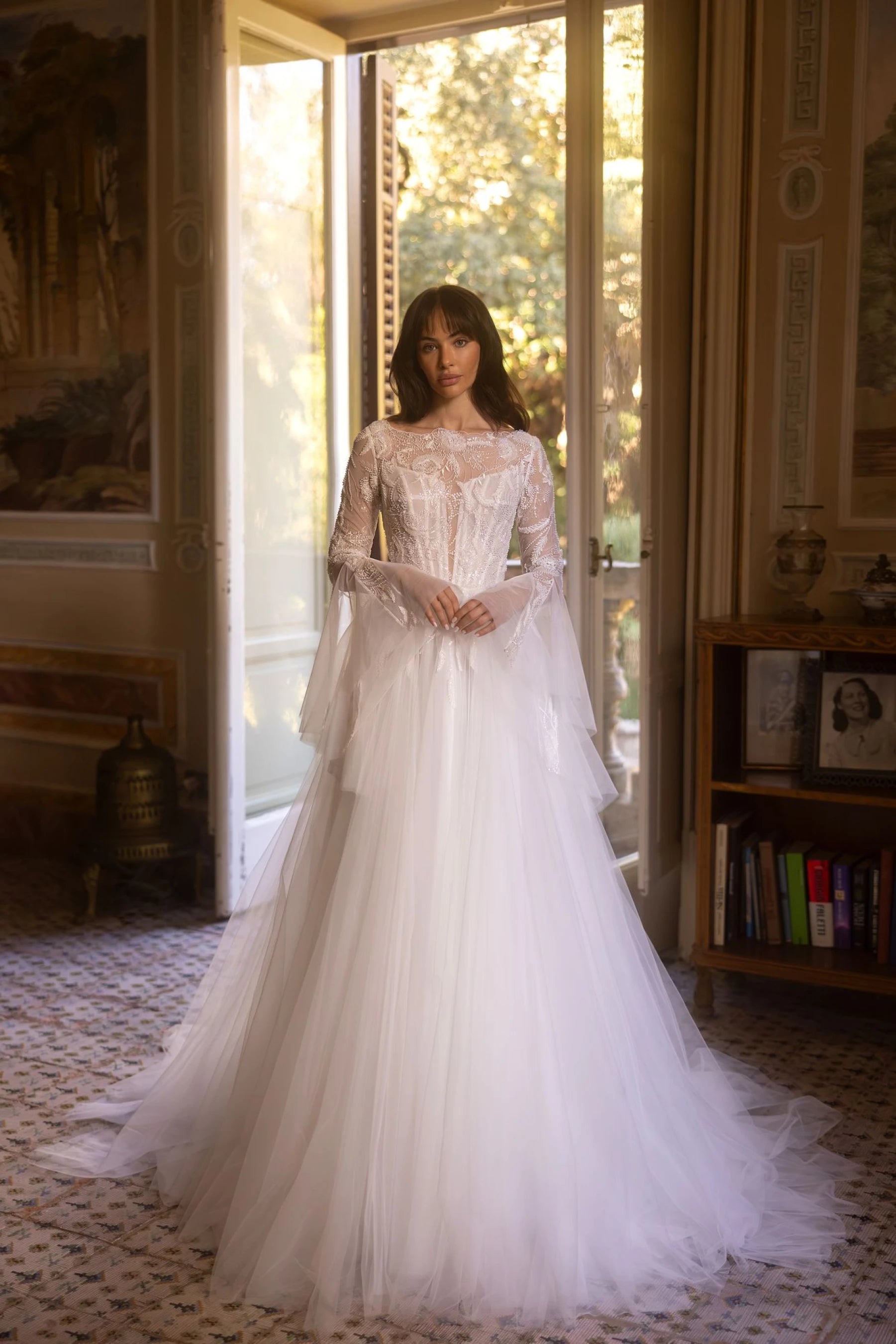 Printed Wedding Dresses with Floral Patterns and Satin Sash for a Romantic LookDiana Printed Wedding Dresses with Floral Patterns and Satin Sash for a Romantic LookDiana