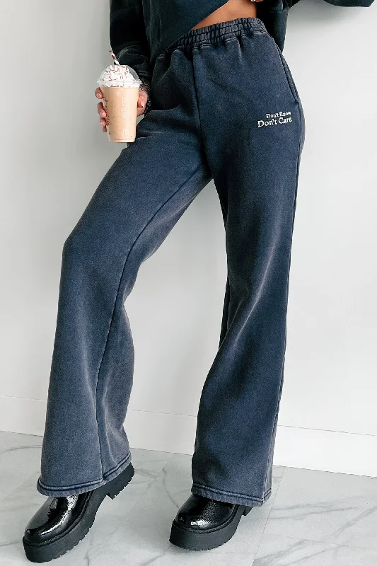 Thermal lined jogger pants for women in a warm and sporty style"Don't Know, Don't Care" Acid Wash Sweatpants (Navy)