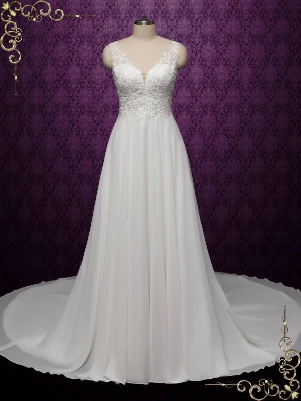 Tulle Wedding Dresses with Beaded Waistband and Multiple Layers for a Graceful LookElegant Lace Chiffon Wedding Dress EDITH Tulle Wedding Dresses with Beaded Waistband and Multiple Layers for a Graceful LookElegant Lace Chiffon Wedding Dress EDITH