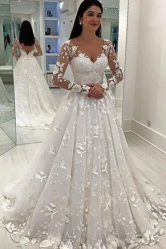 Wedding Dresses with Metallic Sequined Bodice and Chiffon Skirt and Sheer Back and Belt for a Glamorous and Sexy LookLong Sleeves A-line V-Neck Ivory Wedding Dress with Appliques Wedding Dresses with Metallic Sequined Bodice and Chiffon Skirt and Sheer Back and Belt for a Glamorous and Sexy LookLong Sleeves A-line V-Neck Ivory Wedding Dress with Appliques