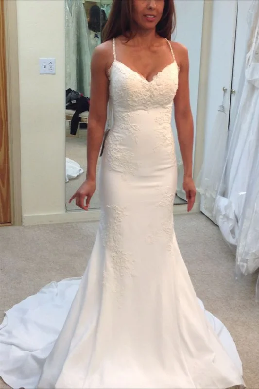Plus - size A - line wedding dress for a comfortable fitElegant Mermaid V Neck Wedding Dress Prom Dresses    cg17037