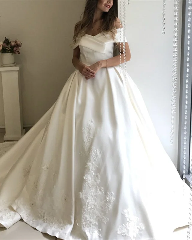 Gothic Style Wedding Dresses with Black Lace for a Mysterious AppealOff The Shoulder Ball Gown Wedding Satin Dresses Lace Embroidery Gothic Style Wedding Dresses with Black Lace for a Mysterious AppealOff The Shoulder Ball Gown Wedding Satin Dresses Lace Embroidery