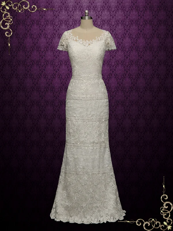 Ombre Wedding Dresses with Gradient Colors for a Stunning Visual ImpactElegant Slim Lace Wedding Dress With Illusion Neckline GIANA Ombre Wedding Dresses with Gradient Colors for a Stunning Visual ImpactElegant Slim Lace Wedding Dress With Illusion Neckline GIANA