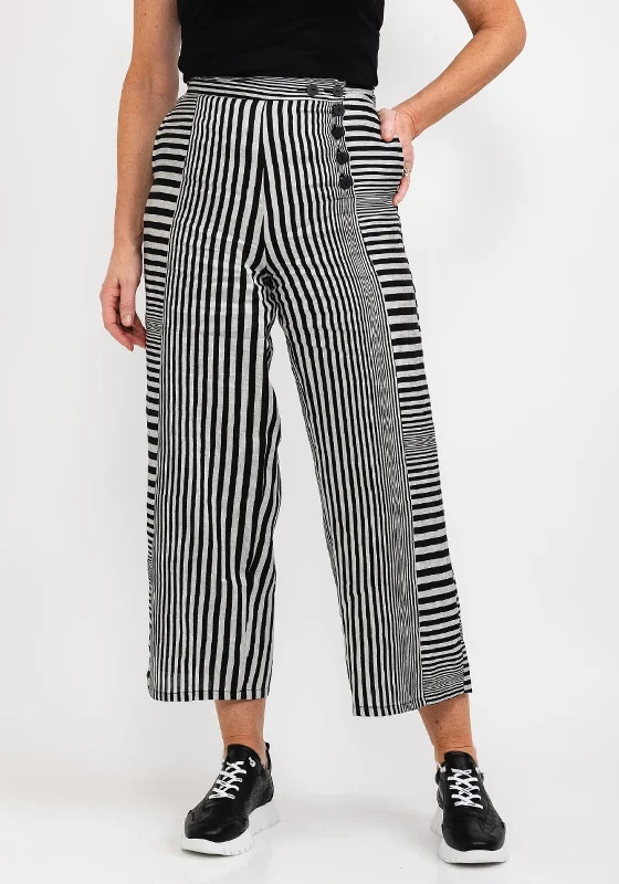 Printed palazzo pants for women in a colorful and trendy styleElsewhere Striped Wide Leg Trousers, Black & Silver Printed palazzo pants for women in a colorful and trendy styleElsewhere Striped Wide Leg Trousers, Black & Silver