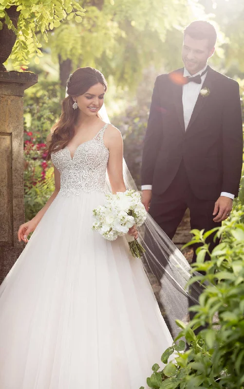 Wedding Dresses with Sequined Floral Motifs and Satin Ribbon Detailing and Lace Trim for an Elegant and Delicate LookD2409 Wedding Dresses with Sequined Floral Motifs and Satin Ribbon Detailing and Lace Trim for an Elegant and Delicate LookD2409