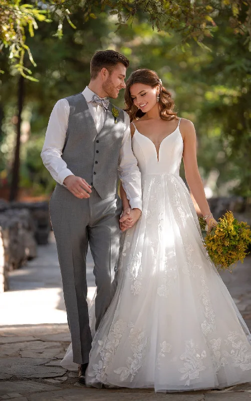 Wedding Dresses with Beaded Waistbands and Tiered Skirts and Lace Overlay for a Glamorous and Feminine LookD2810 Wedding Dresses with Beaded Waistbands and Tiered Skirts and Lace Overlay for a Glamorous and Feminine LookD2810