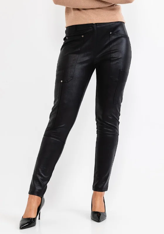 Culottes for women in a fashionable silhouetteEva Kayan Leather Look Trousers, Black