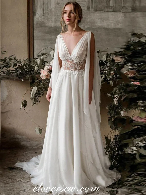 Wedding Dresses with Beaded Floral Wreath on the Bodice and Tulle Skirt and High Neck for a Delicate and Festive LookFashion Goddess Style Chiffon Lace V-neck A-Line Wedding Dresses, CW0247 Wedding Dresses with Beaded Floral Wreath on the Bodice and Tulle Skirt and High Neck for a Delicate and Festive LookFashion Goddess Style Chiffon Lace V-neck A-Line Wedding Dresses, CW0247
