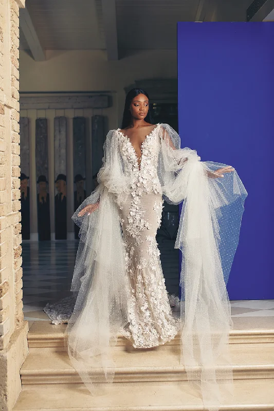 Princess Style Wedding Dresses with Tulle Overlay and Floral EmbroideryFleur