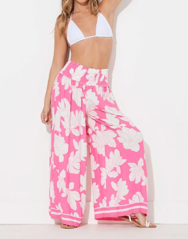 Elastic waistband lounge pants for women at homeFloral Beach Pant In Pink
