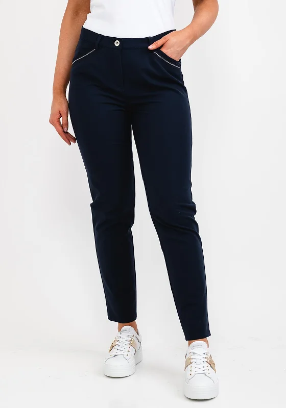 High waisted bootcut pants with belt loops for women in a flattering and adjustable styleFrank Walder Anna Slim Leg Trousers, Navy