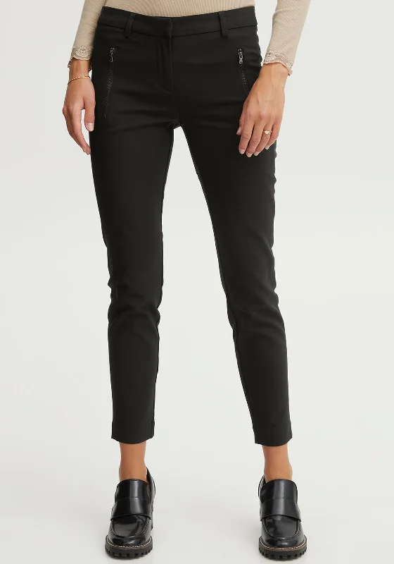 Thermal lined pants for women in cold weatherFransa Slim Leg Cropped Trousers, Black