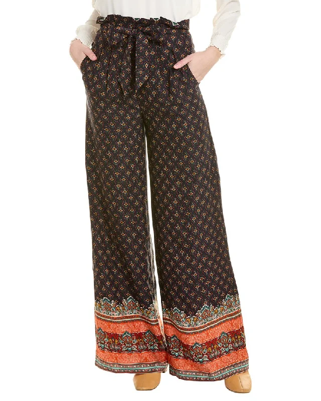 Floral embroidered wide leg pants for women in a delicate and feminine styleGracia High-Waist Belted Pant