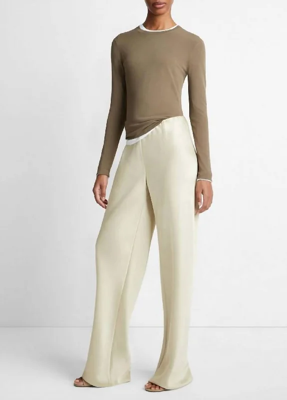Linen blend palazzo pants for women in a breezy styleHigh Waist Satin Bias Pant In Haystack