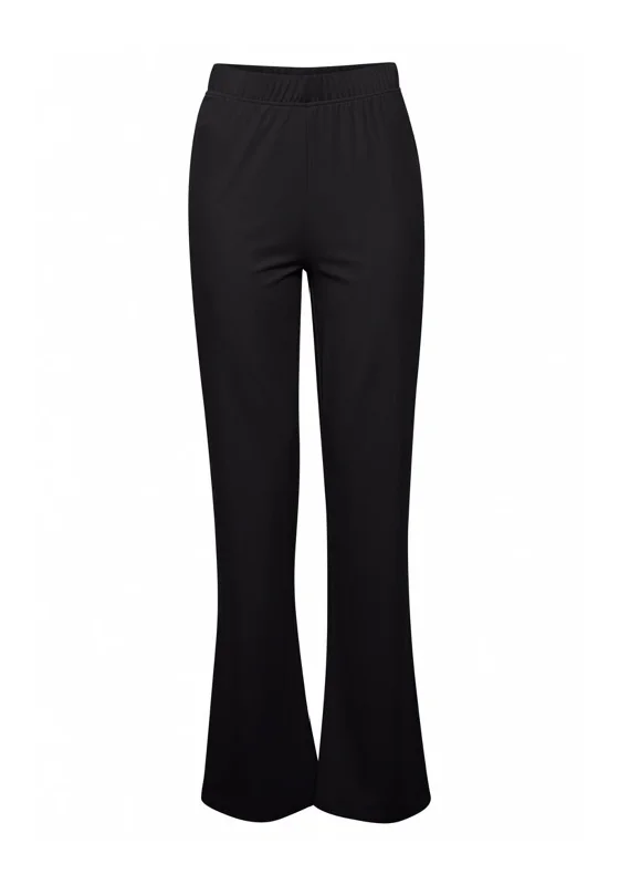 Wide leg cotton pants for women in summer comfortIchi Flared Stretch Trousers, Black