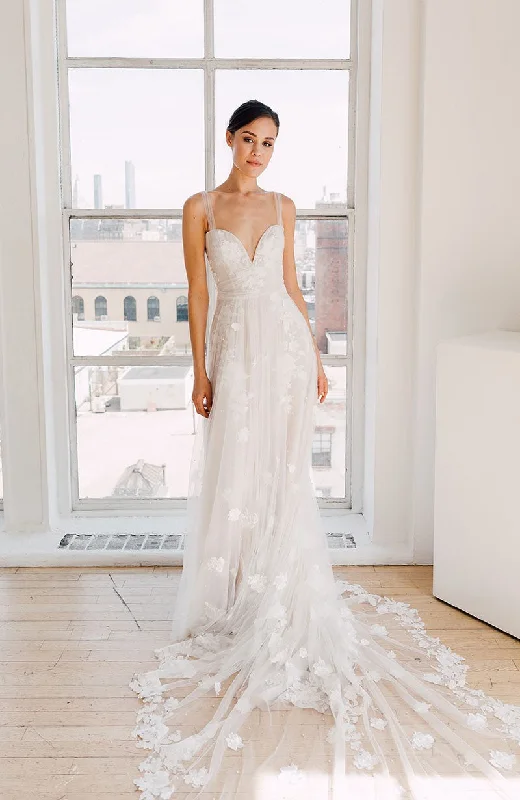 Wedding Dresses with Sheer Panels and Beaded Trim and Embroidered Paisley Patterns and Ruffled Hem and Belt and Embroidered Floral Patterns for a Sultry and Exotic LookInes Di Santo Poppy Wedding Dresses with Sheer Panels and Beaded Trim and Embroidered Paisley Patterns and Ruffled Hem and Belt and Embroidered Floral Patterns for a Sultry and Exotic LookInes Di Santo Poppy