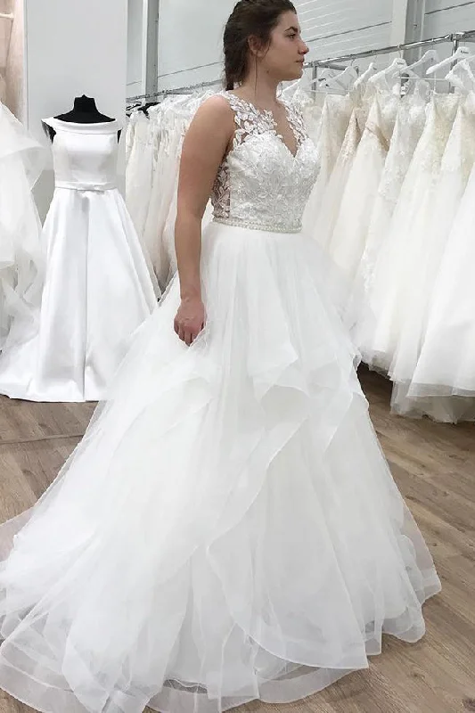 Strapless Wedding Dresses with Crystal Embellishments for a Sparkling LookLong Ruffles A-line V-Neck White Wedding Dress with Lace Strapless Wedding Dresses with Crystal Embellishments for a Sparkling LookLong Ruffles A-line V-Neck White Wedding Dress with Lace