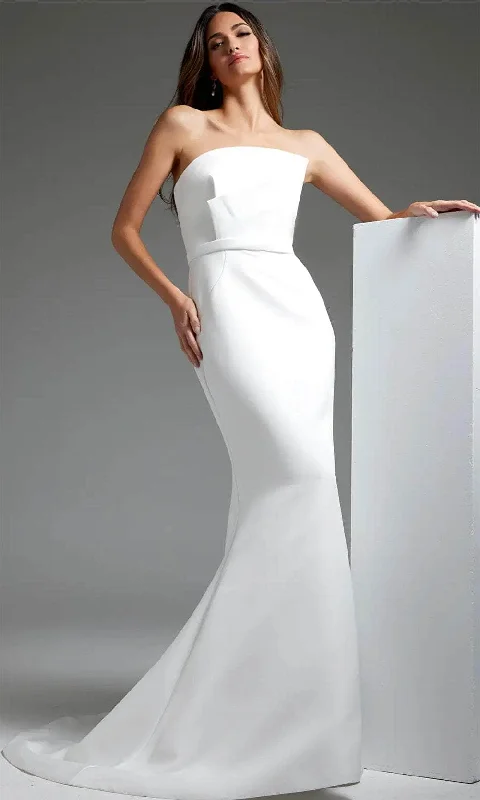 Wedding Dresses with Sequined Hearts and Ruffled Hem and Satin and Lace Combo and Bow at the Waist and Embroidered Floral Patterns for a Romantic and Feminine LookJovani JB40597 - Straight-Across Simple Bridal Dress Wedding Dresses with Sequined Hearts and Ruffled Hem and Satin and Lace Combo and Bow at the Waist and Embroidered Floral Patterns for a Romantic and Feminine LookJovani JB40597 - Straight-Across Simple Bridal Dress