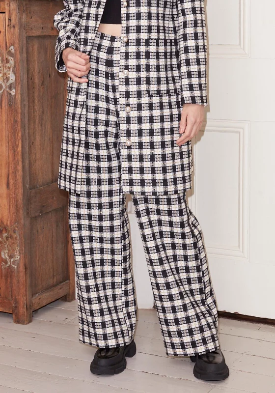 Plaid wide leg pants for women in a preppy styleJovonna Natali Tweed Check Trousers, Black Multi Plaid wide leg pants for women in a preppy styleJovonna Natali Tweed Check Trousers, Black Multi