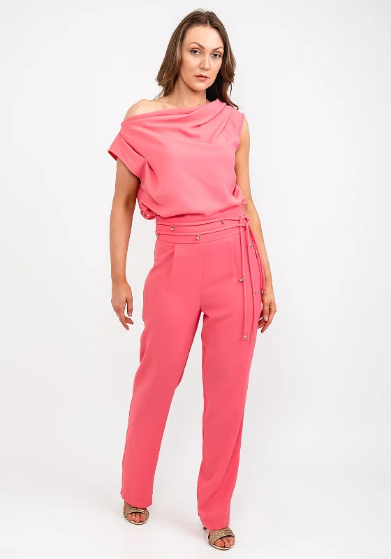 Striped pants for women in a bold lookKameya Slit Hem Slim Leg Trousers, Pink