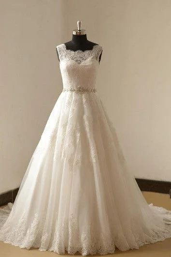Gothic Style Wedding Dresses with Black Lace for a Mysterious AppealLace A-Line Sleeveless Gown With Scalloped Bateau Neck and Beaded Waist Gothic Style Wedding Dresses with Black Lace for a Mysterious AppealLace A-Line Sleeveless Gown With Scalloped Bateau Neck and Beaded Waist