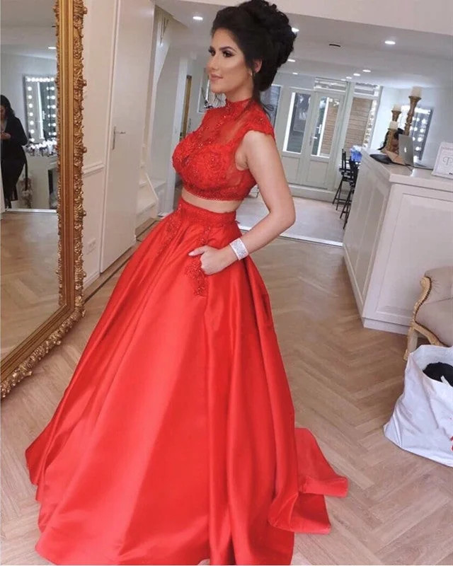 Beaded Wedding Dresses with Tulle and Lace Combo for a Dreamy LookLace Crop High Neck Prom Dresses Two Piece Ball Gowns With Pocket Beaded Wedding Dresses with Tulle and Lace Combo for a Dreamy LookLace Crop High Neck Prom Dresses Two Piece Ball Gowns With Pocket