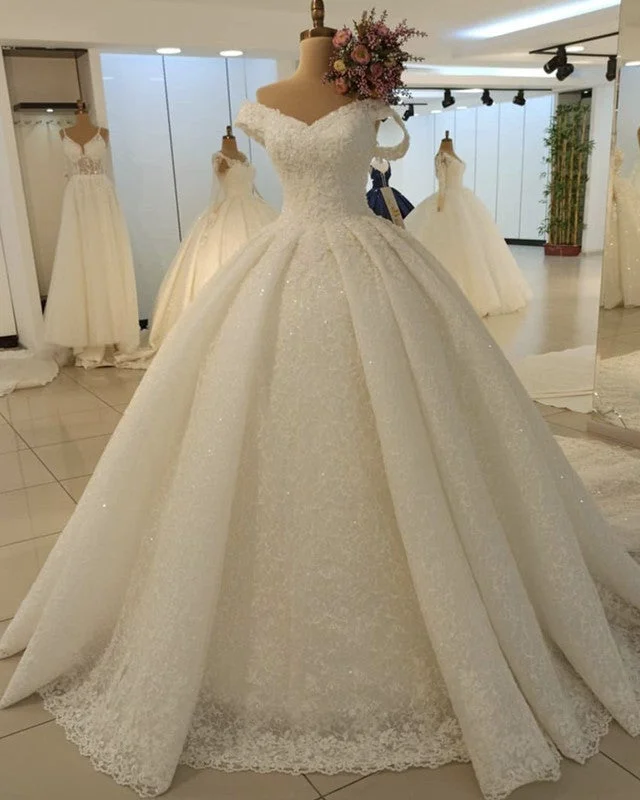 Chiffon - draped empire waist wedding dressLace Wedding Dress Princess Ball Gown Off Shoulder
