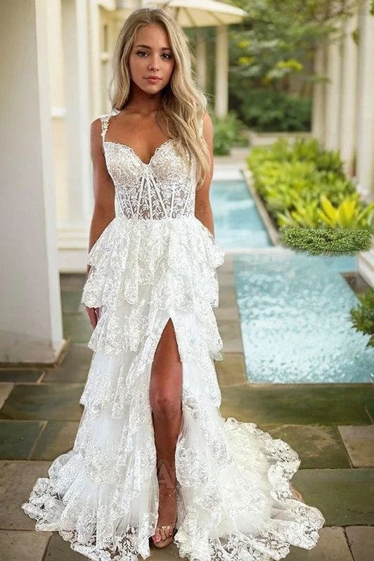 Ombre Wedding Dresses with Gradient Colors for a Stunning Visual ImpactLayered Lace Wedding Dresses with Slit Skirt Ombre Wedding Dresses with Gradient Colors for a Stunning Visual ImpactLayered Lace Wedding Dresses with Slit Skirt