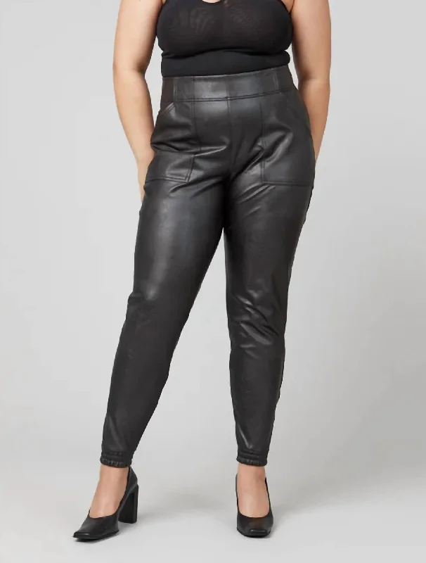 Elastic waistband lounge pants for women at homeLeather-Like Jogger In Black