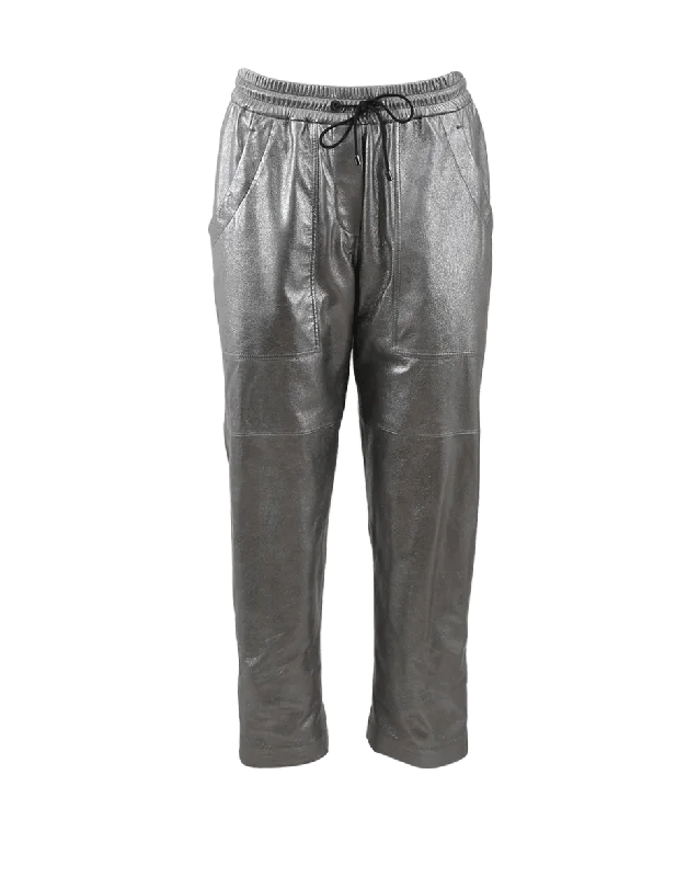 Solid color cigarette pants for women in a minimalist lookLeather Metallic Pant