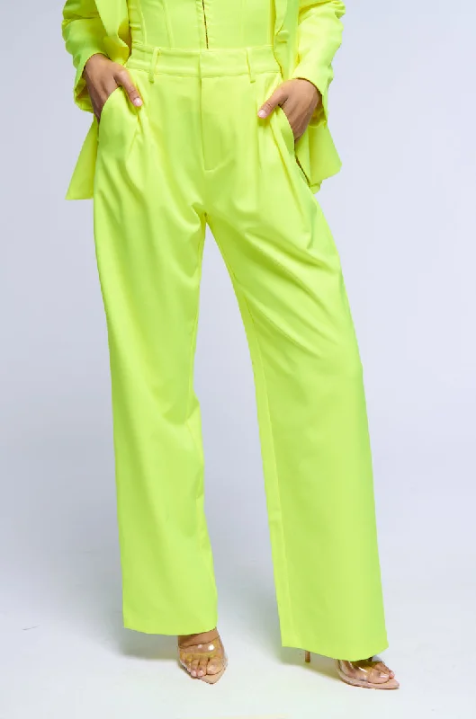 Bootcut pants for women to pair with bootsSONIQUE RELAXED FIT TROUSERS IN NEON YELLOW