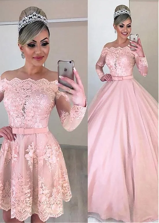 Wedding Dresses with Satin and Lace Trimmed Neckline and Ruffled Sleeves and Embroidered Skirt and Bow at the Back and Belt for a Sophisticated and Girly LookMagbridal Unique Tulle Off-the-shoulder Neckline 2 In 1 Wedding Dresses With Lace Appliques lace long prom dress evening dress cg17615 Wedding Dresses with Satin and Lace Trimmed Neckline and Ruffled Sleeves and Embroidered Skirt and Bow at the Back and Belt for a Sophisticated and Girly LookMagbridal Unique Tulle Off-the-shoulder Neckline 2 In 1 Wedding Dresses With Lace Appliques lace long prom dress evening dress cg17615