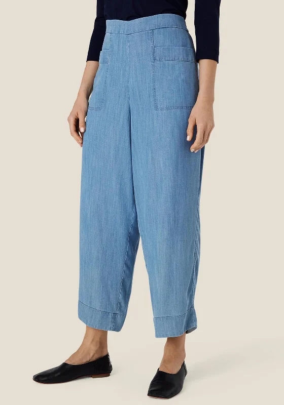 Metallic wide leg pants for women in a shiny and glamorous styleMasai Priscala Soft Denim Trousers, Light Blue
