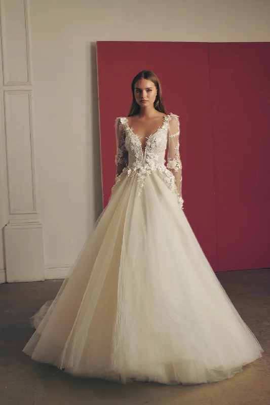 Wedding Dresses with Tassel Hem and Metallic Lace and Sequined Geometric Shapes and Satin Ribbon for a Boho and Luxurious LookMax