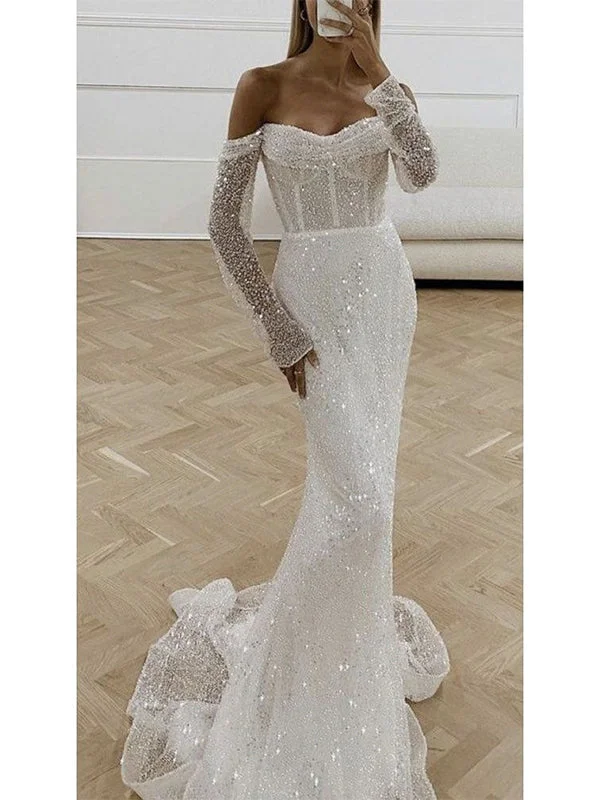 Wedding Dresses with Sheer Sleeve and Sequined Cuffs and Bow at the Waist and Embroidered Skirt and Belt and Embroidered Floral Patterns for an Elegant and Intricate LookMermaid Sequin Long SLeeves Luxurious Stunning Beach Vintage Long Wedding Dresses WD374 Wedding Dresses with Sheer Sleeve and Sequined Cuffs and Bow at the Waist and Embroidered Skirt and Belt and Embroidered Floral Patterns for an Elegant and Intricate LookMermaid Sequin Long SLeeves Luxurious Stunning Beach Vintage Long Wedding Dresses WD374