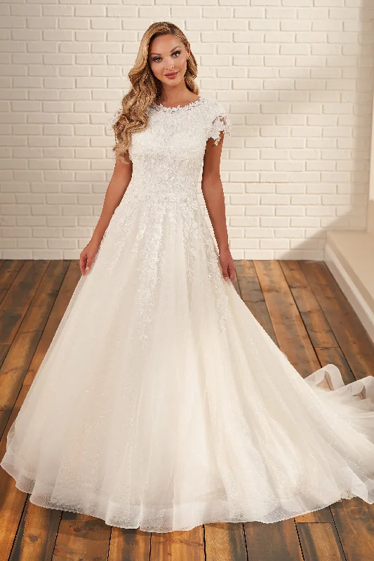 Empire - waisted tea - length wedding dressMOD 219 by Mon Cheri Modest