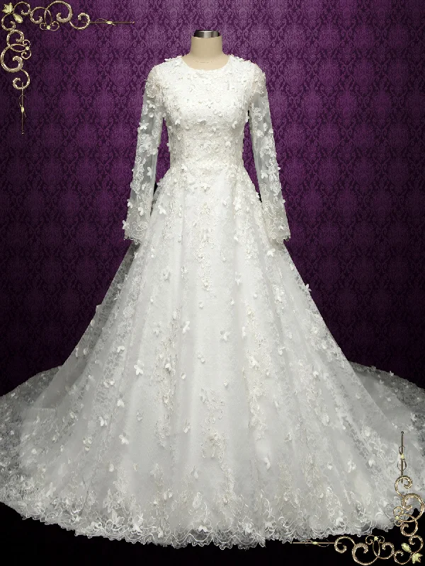 Vintage Inspired Tea Length Wedding Dresses with Embroidered FlowersModest Ball Gown Wedding with Long Sleeves ARABELLA Vintage Inspired Tea Length Wedding Dresses with Embroidered FlowersModest Ball Gown Wedding with Long Sleeves ARABELLA