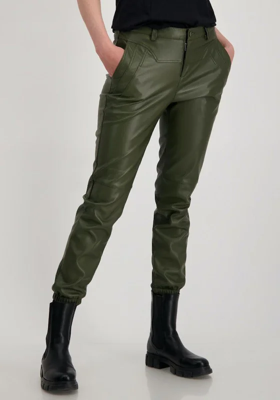 Velvet pants for women in a luxurious feelMonari Faux Leather Joggers, Khaki